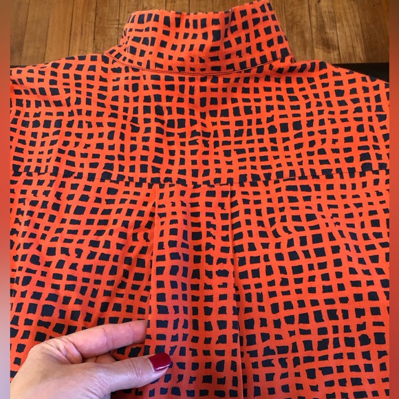 Aeffe Spa Orange Navy Patterned Button Down Blouse Cotton Sz 10 US EUC! - Picture 8 of 16